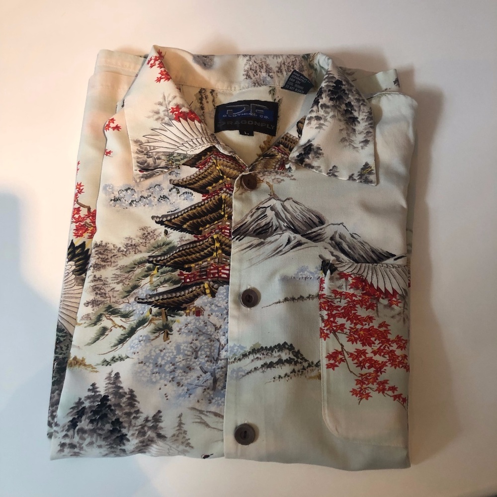 Dragonfly Clothing Asian inspired print camp shirt